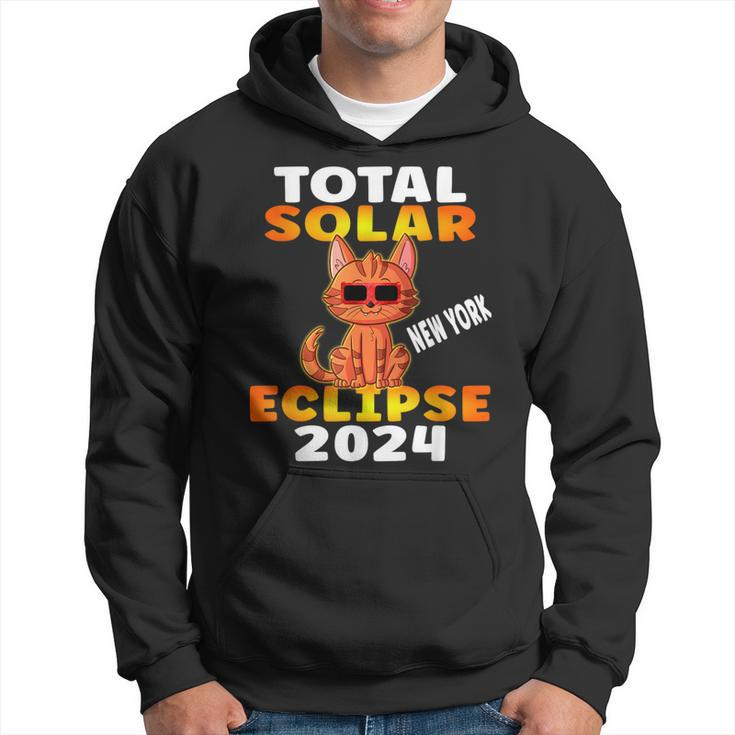 Total Solar Eclipse 2024 New York Tabby Cat Wearing Glasses Hoodie