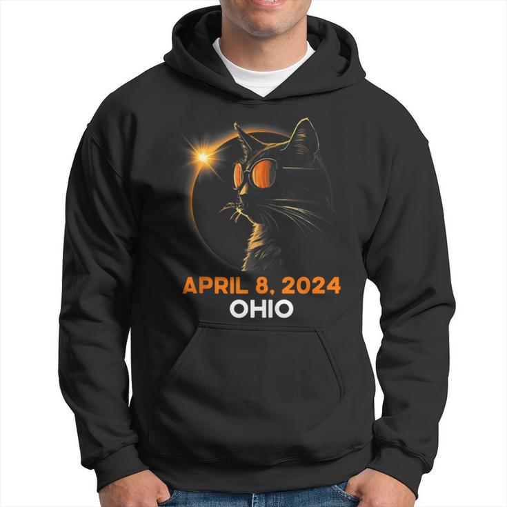 Total Solar Eclipse 2024 Ohio Cat Lover Wearing Glasses Hoodie