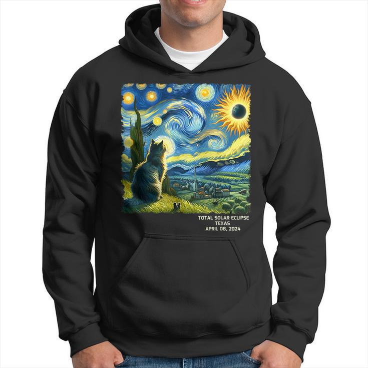 Total Solar Eclipse April 08 2024 Texas Starry Night Cat Hoodie