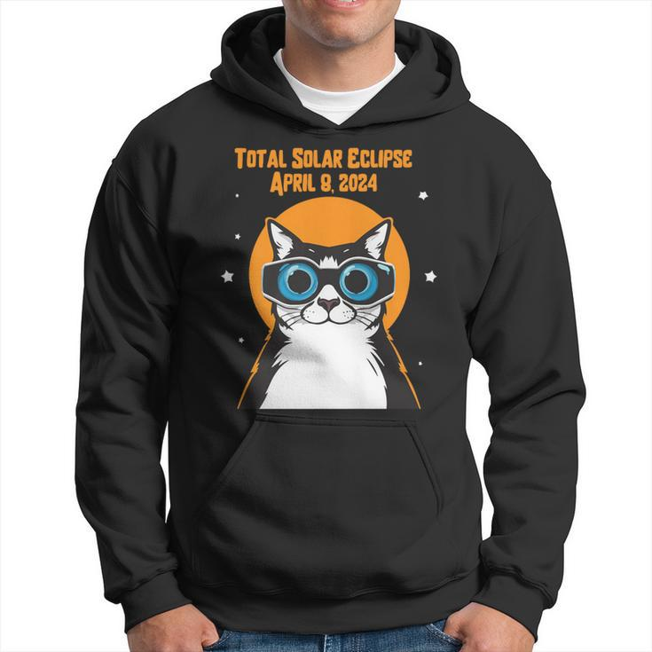 Total Solar Eclipse April 8Th 2024 Cat Wearing Eclipse Glass Hoodie