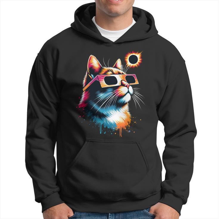 Total Solar Eclipse Cat 2024 Colorful With Eclipse Glasses Hoodie