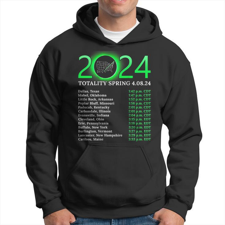 Totality Path 2024 American Total Eclipse Map On Back Hoodie