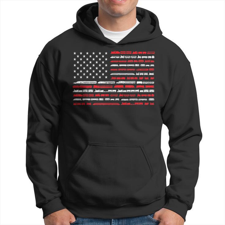 Train Railroad American Flag Vintage Locomotive Hoodie