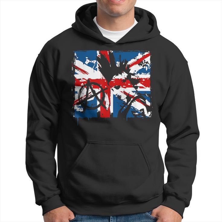 Uk Flag Anarchy Symbol Punk Rocker In 80'S Retro Hoodie