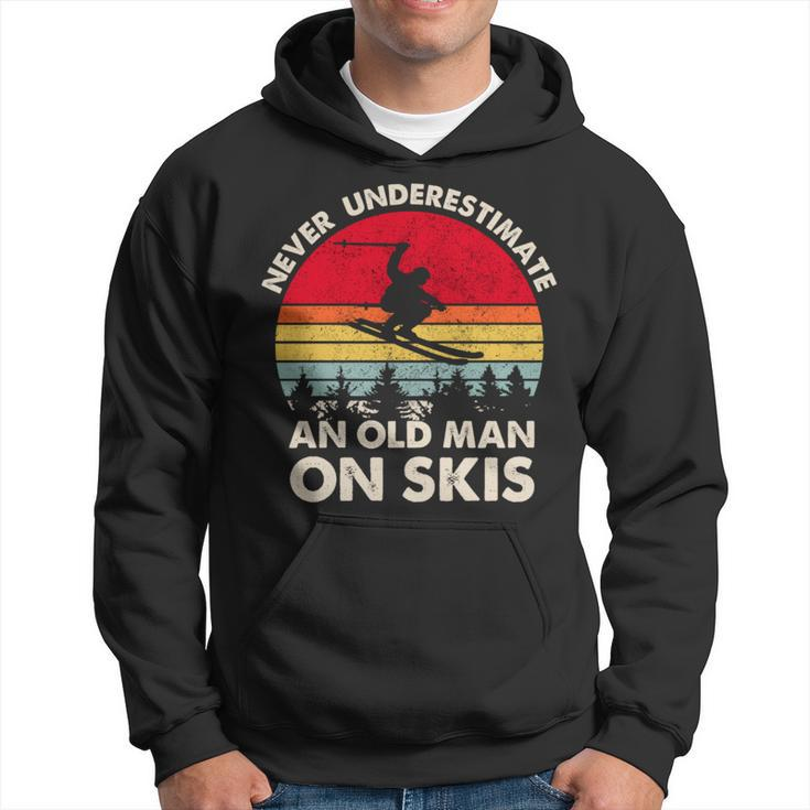 Never Underestimate An Old Man On Skis Retro Skier Hoodie