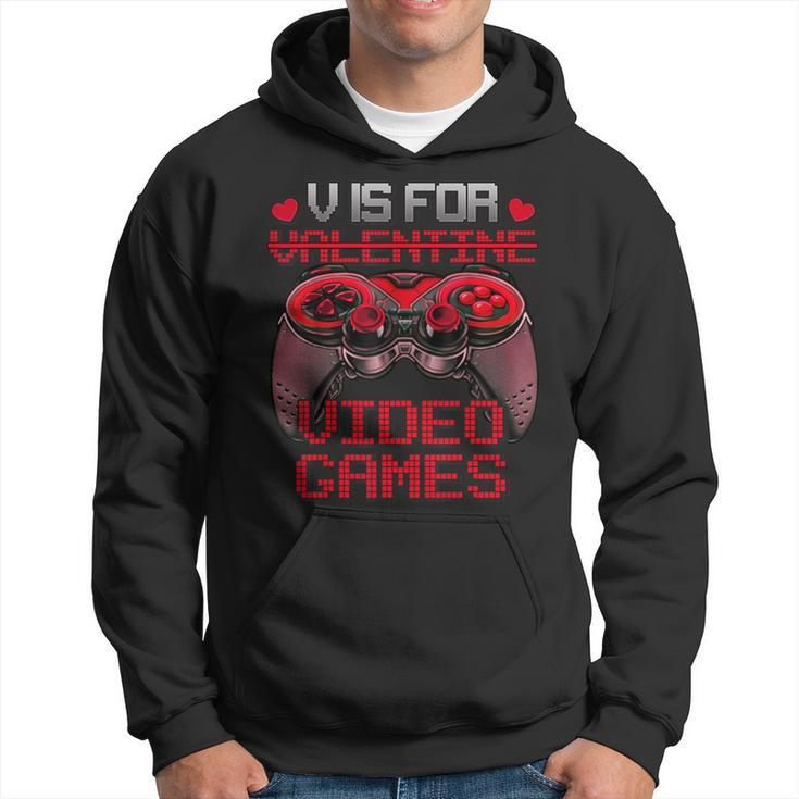 V Is For Video Games Controller Valentines Day Boys Mens Hoodie