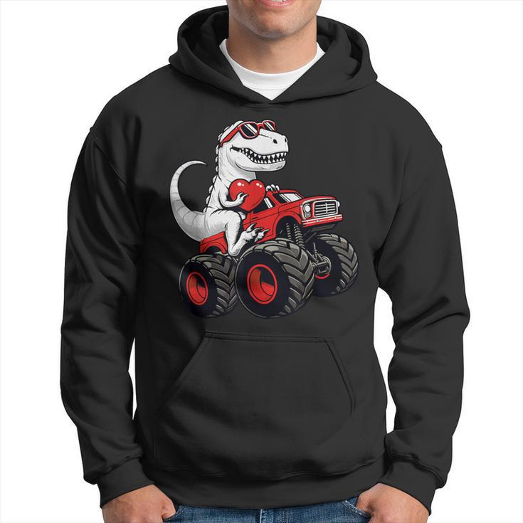 Valentines Day T Rex Riding Monster Truck Toddler Boys Hoodie