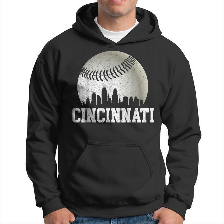 Vintage Cincinnati Skyline City Baseball Met At Gameday Hoodie