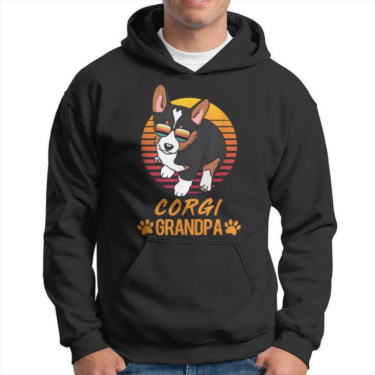 Vintage Cool Tricolor Corgi Dog Grandpa Paw Dad Fathers Day Hoodie