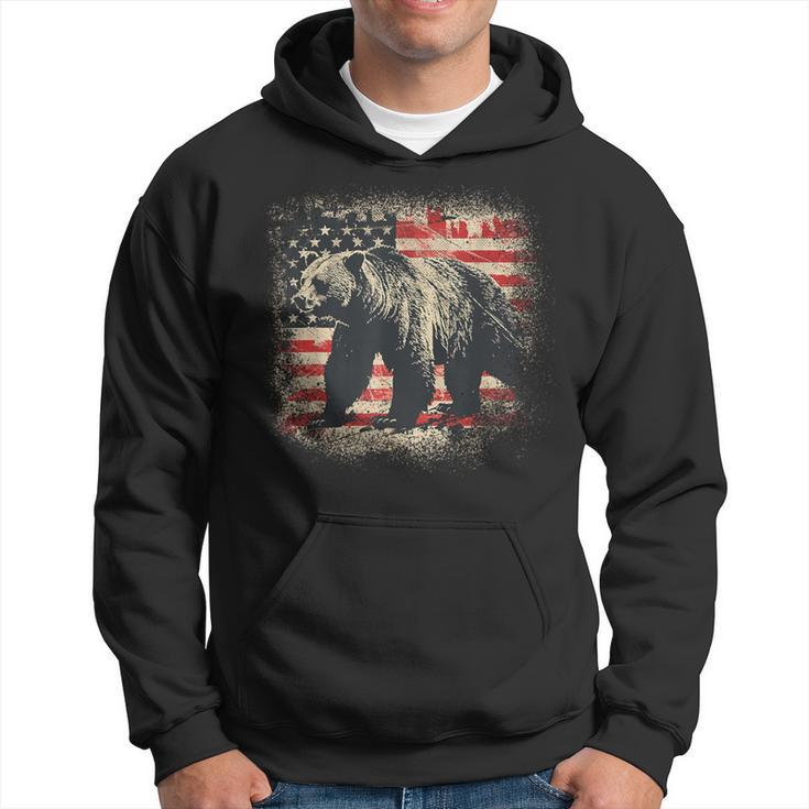Vintage Grizzly Bear Distressed Patriotic American Flag Hoodie