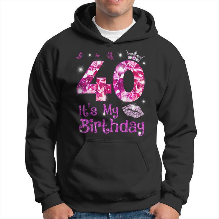 Vintage Happy 40 It's My Birthday Crown Lips 40Th Birthday Hoodie