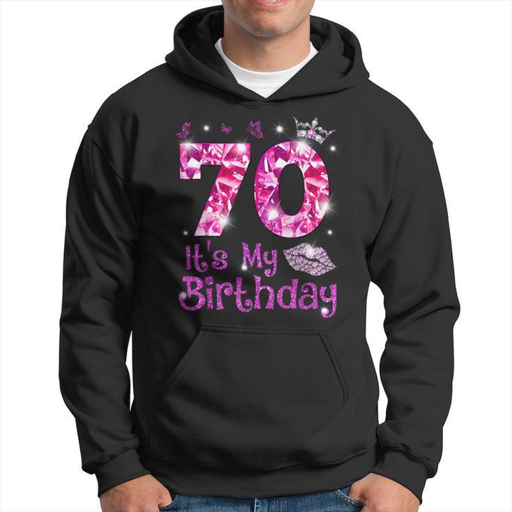 Vintage Happy 70 It's My Birthday Crown Lips 70Th Birthday Hoodie