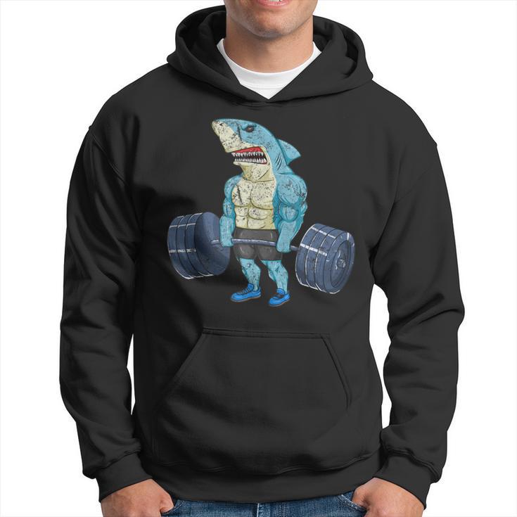 Vintage Shark Weightlifting Bodybuilder Muscle Fitness Hoodie - Monsterry