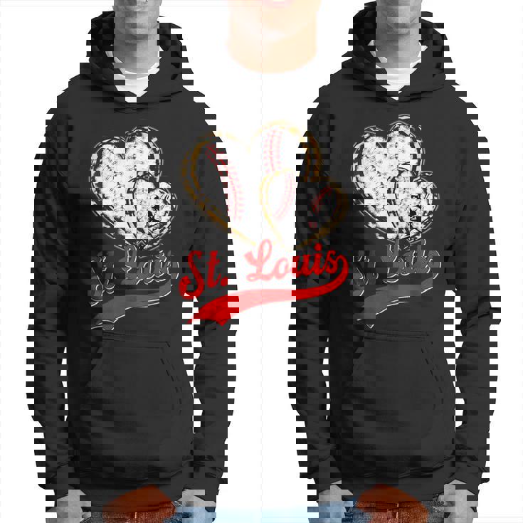 Vintage St Louis Baseball Leopard Heart Baseball Fans Hoodie