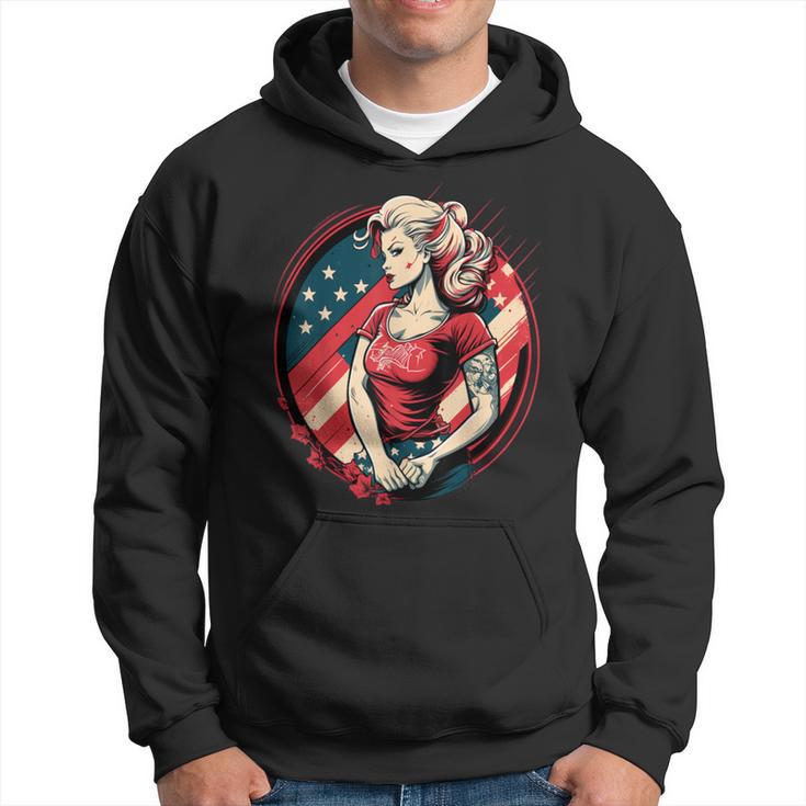 Vintage Tattoo Pin-Up Flag Rebellious Playful American Hoodie