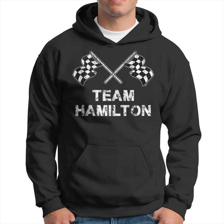 Vintage Team Hamilton Family Name Checkered Flag Racing Hoodie