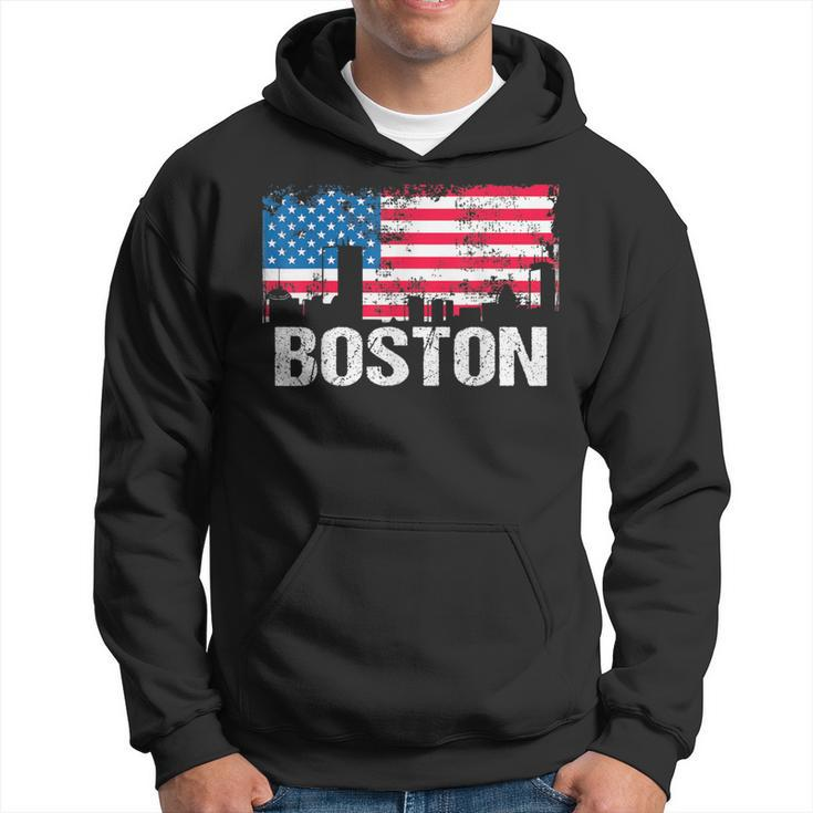 Vintage Us Flag American City Skyline Boston Massachusetts Hoodie