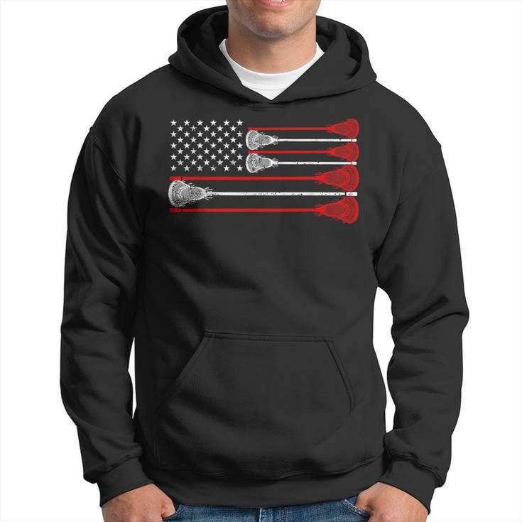 Vintage Usa American Flag Lacrosse Player Lover Patriotic Hoodie