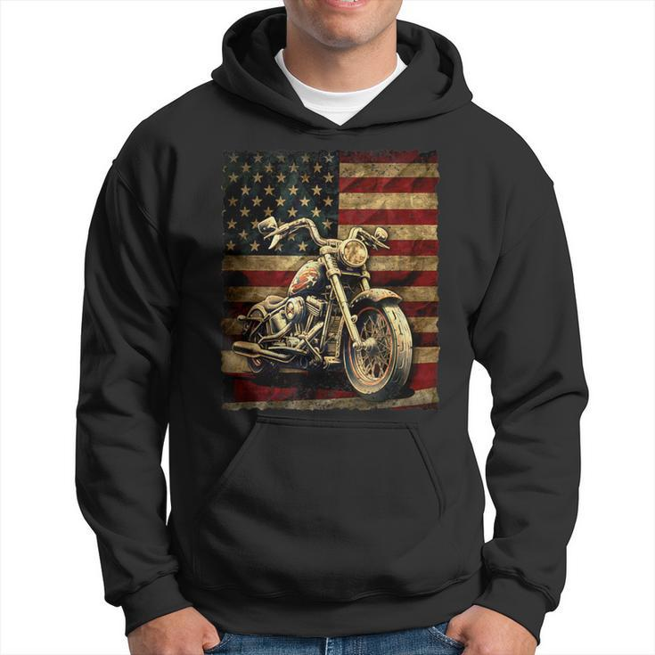 Vintage Usa Flag Motorcycle Retro Biker Mens Hoodie