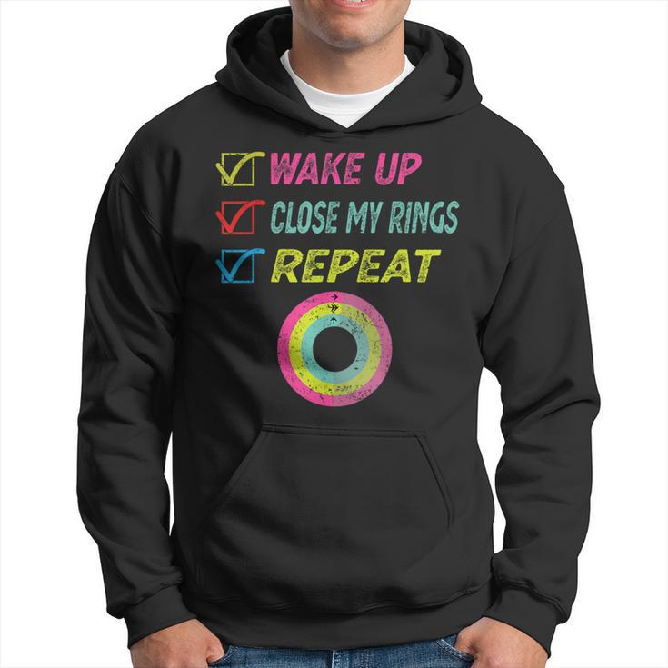 Wake Up Close My Rings Repeat Distressed Gym Workout Hoodie
