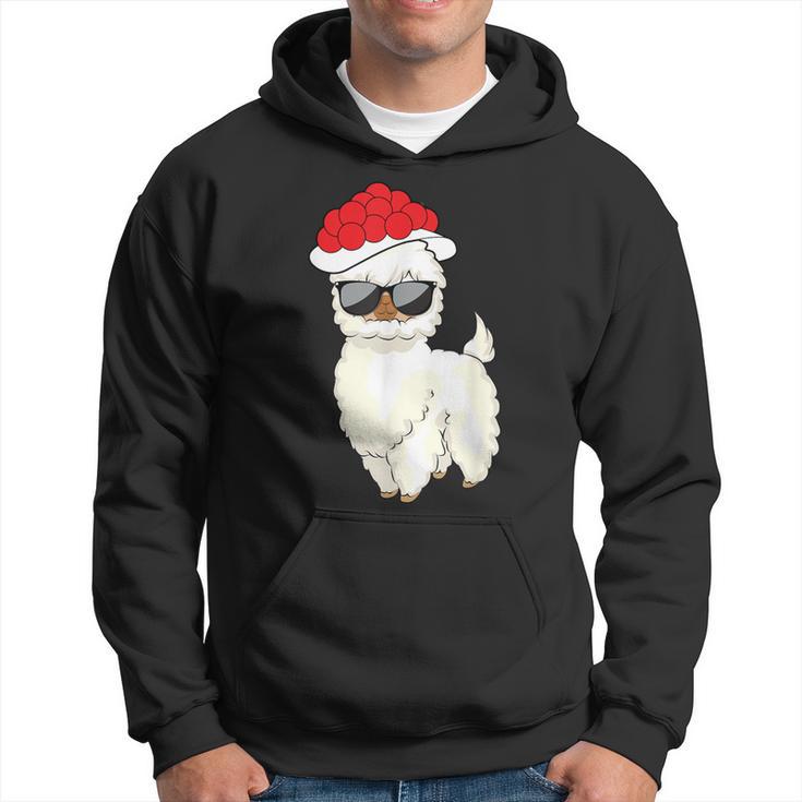 Weihnachtslama Unisex Hoodie mit Sonnenbrille & Weihnachtsmütze