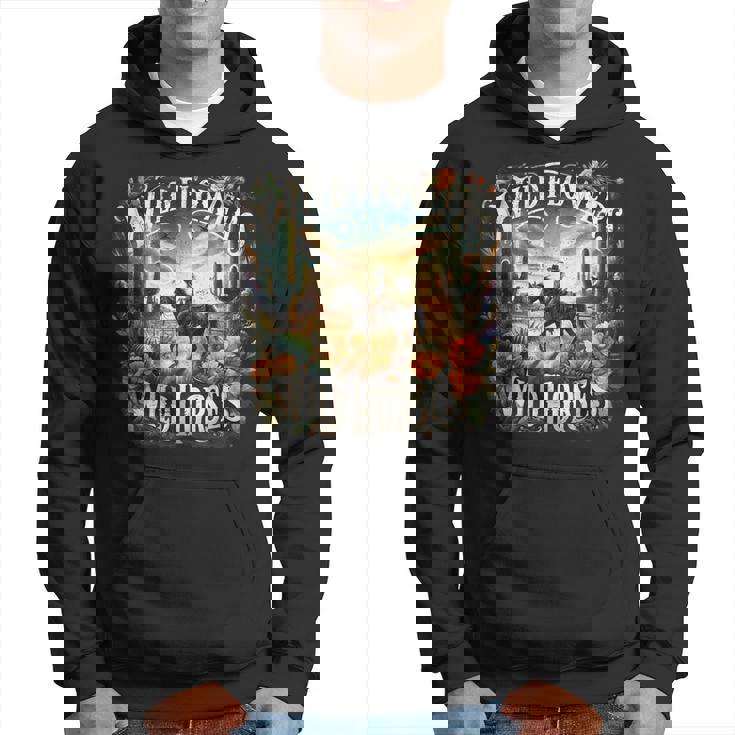 Wild Flowers Wild Horses Retro Southern Sunset Cowgirl Hoodie