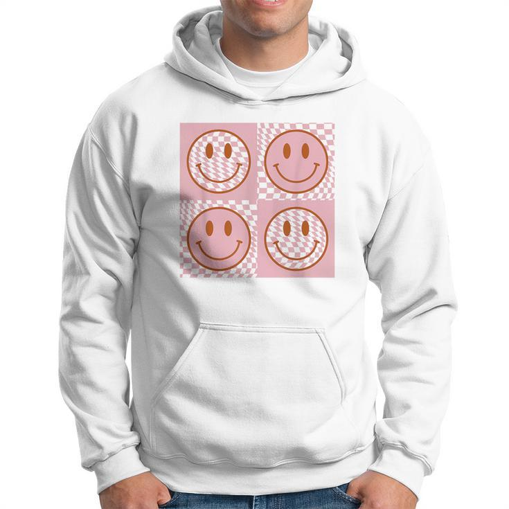 Checkered Pattern Happy Face Retro Pink Smile Face Hoodie