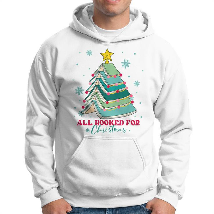 Christmas Book Tree Retro All Booked For Christmas Book Tree Hoodie