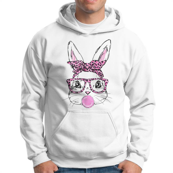 Cute Bunny Face Pink Glasses Leopard Bublegum Easter Day Hoodie