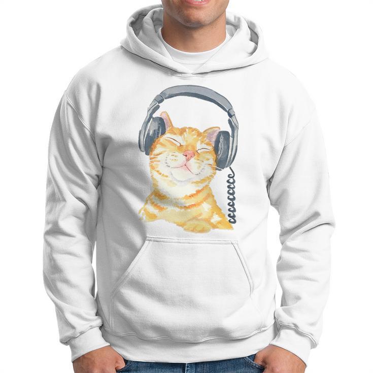 Cute Ginger Cat Grooving To Music Headphones Hoodie