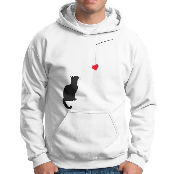 Cute Valentine's Day With A Cat Looking At A Heart Hoodie