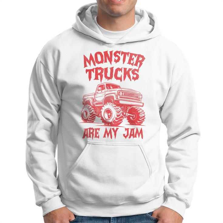 Distressed Monster Trucks Are My Jam Race Day Red Vintage Hoodie