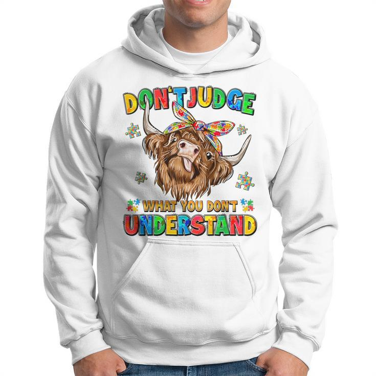 Dont Judge Understand Autism Awareness Day Cow Womens Hoodie