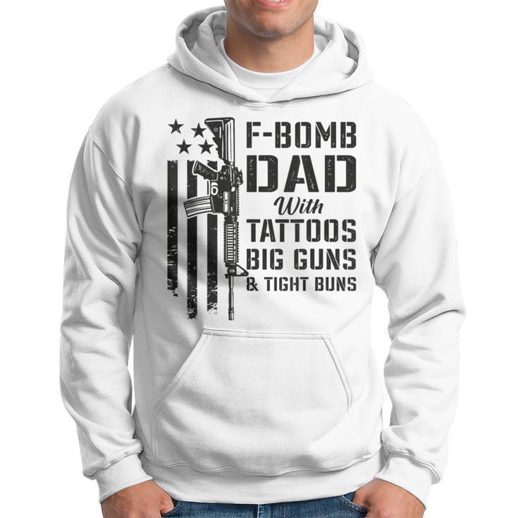 F Bomb Dad Tattoos Big Guns Tight Buns Camo Gun Hoodie Monsterry