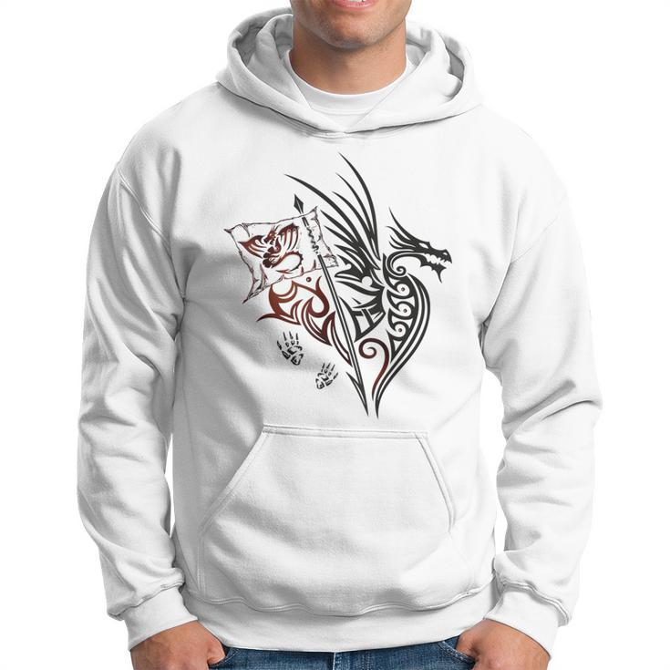Fire Dragon With Wings Footprints And Flag Fantasy Hoodie