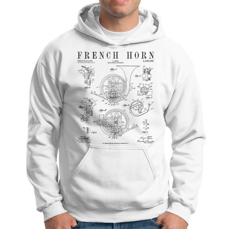 French Horn Old Vintage Antique Patent Drawing Print Hoodie