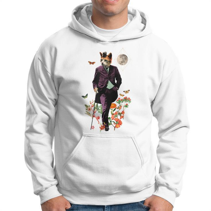 Cat With Flowers And Walking Stick And Moon Hoodie
