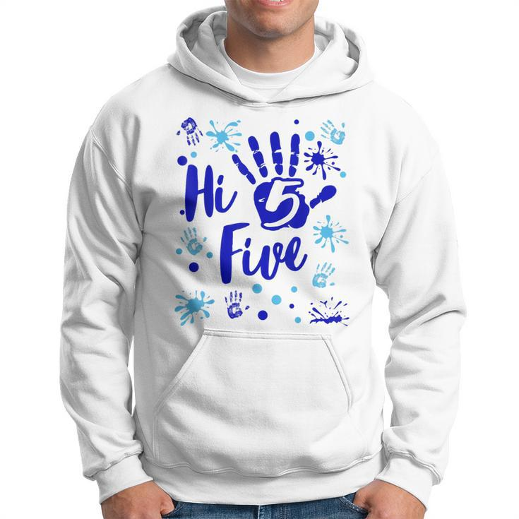Hi Five Boy 5 Years Old Blue 5Th Birthday Family Party Hoodie