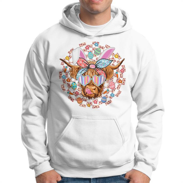 Highland Cow With Easter Eggs Bunny Ear Easter Day Cow Lover Hoodie