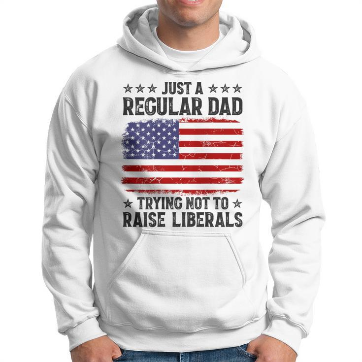Just A Regular Dad Trying Not To Raise Liberals On Back Mens Hoodie