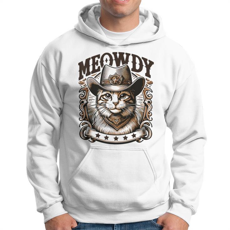 Meowdy Cat Wearing Cowboy Hat Vintage Western Country Hoodie