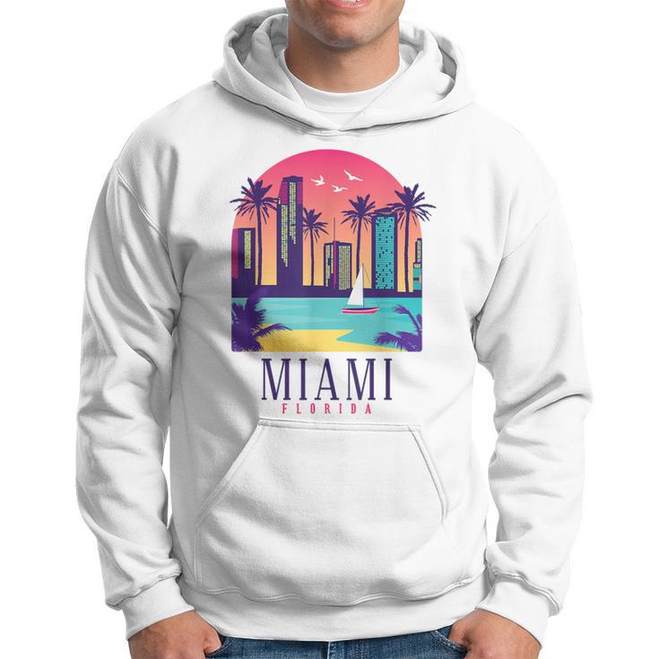 Miami Florida Vintage Retro Skyline Palm Trees Souvenir Hoodie