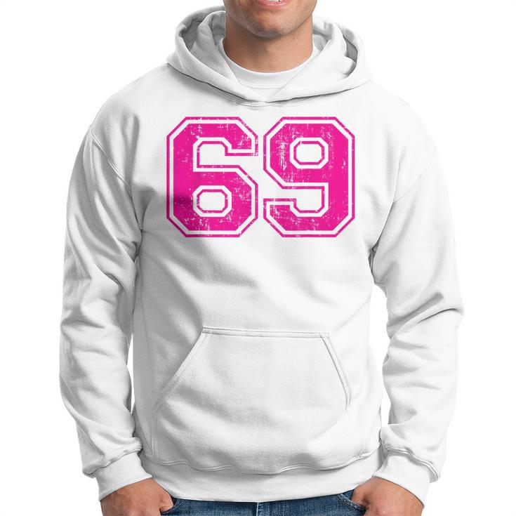 Number 69 Varsity Distressed Vintage Sport Team Player's Hoodie