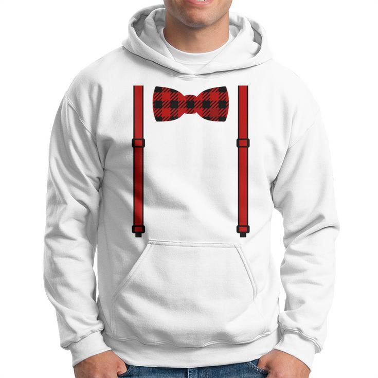 Red Buffalo Plaid Bow Tie And Suspenders Hoodie