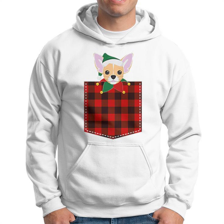 Red Plaid Chihuahua In Pocket Buffalo Family Elf Pajama Hoodie