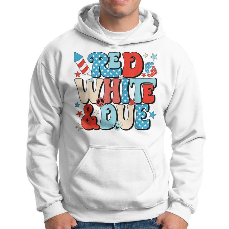 Red White And Due Retro Cute 4Th Of July Pregnancy Patriotic Hoodie