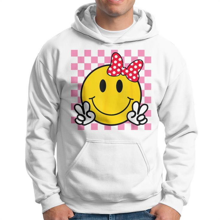 Retro Happy Face With Bow And Checkered Pattern Smile Face Hoodie