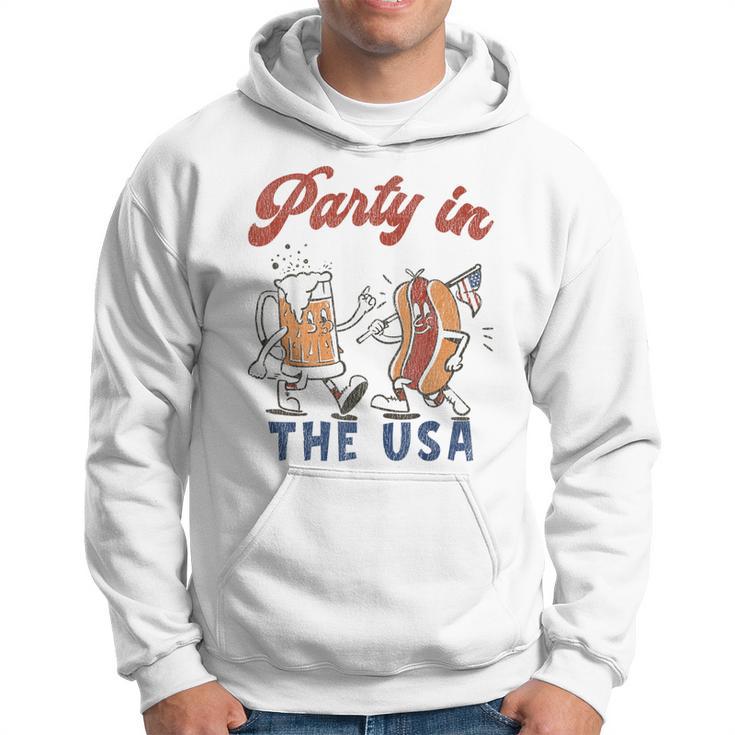 Retro Party In The Usa Beer Hot Dog Lover 4Th Of July Hoodie