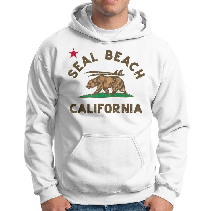 Seal Beach California Beach Flag Bear Surf Ca Vintage Hoodie