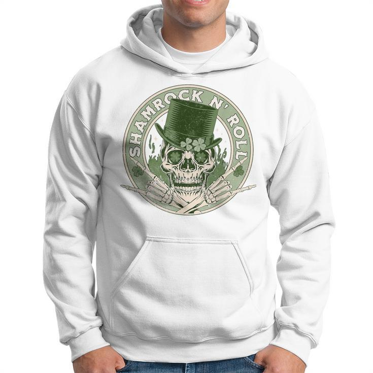 Shamrock And Roll Rock And Roll Saint Patrick's Day Skull Hoodie